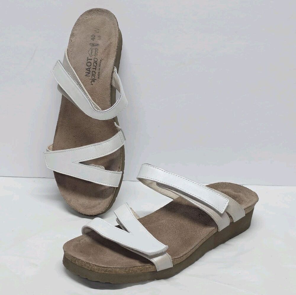 Naot Presley Pearl White Leather Sandal Women's US 9 EU 40 WIDE Adjustable Strap